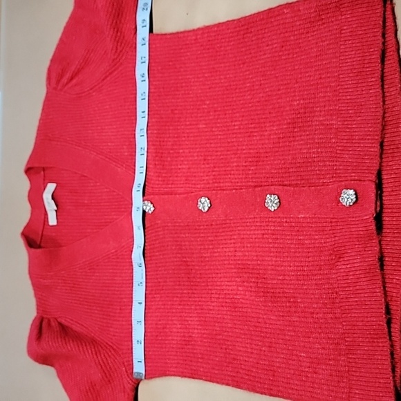 LOFT Size S Red Cardigan with Jeweled Buttons, Excellent Used Condition - Picture 10 of 15